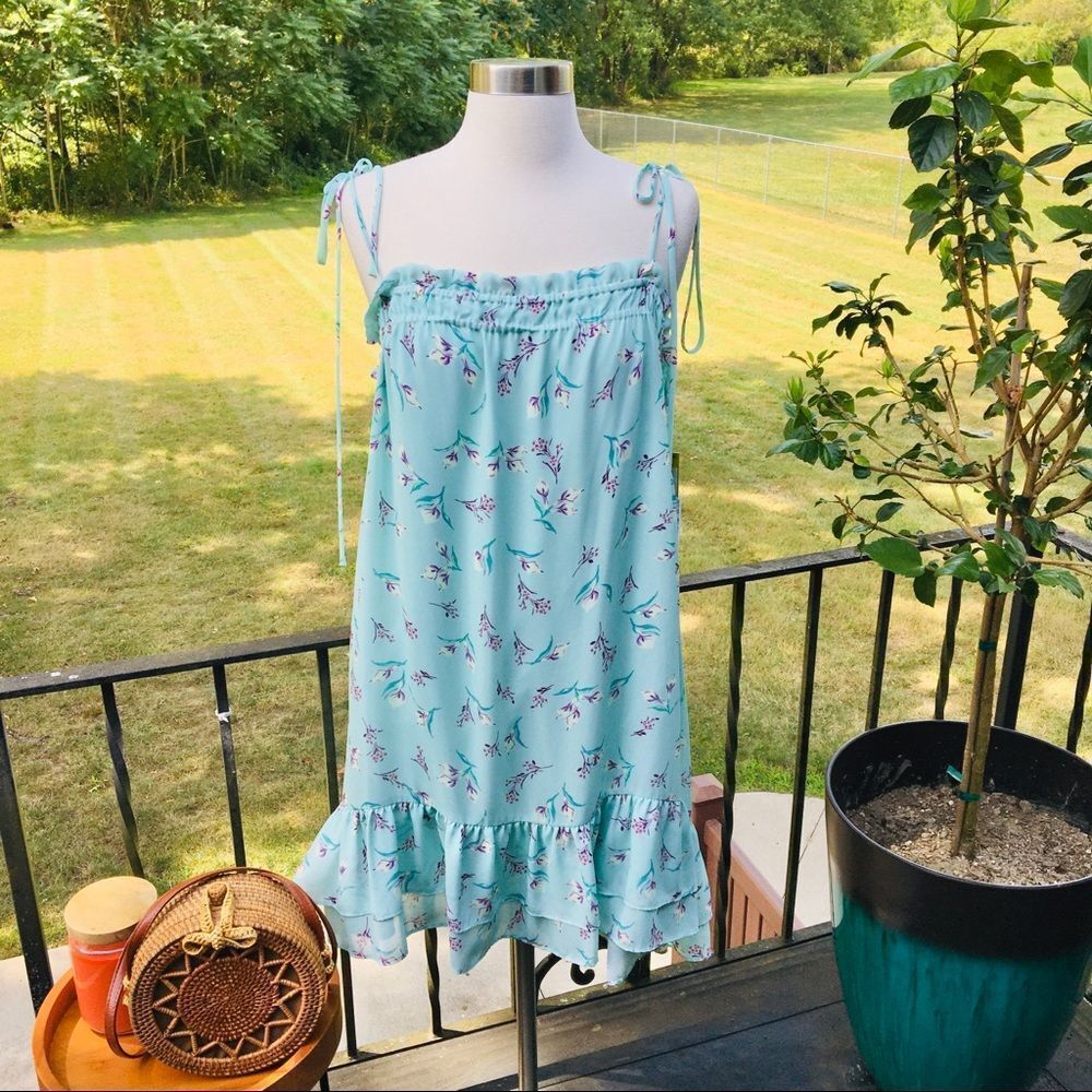 Gianni Bini Mint & Violet Dainty Floral Mini Dress NWT Size Large